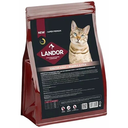 Корм сухой для кошек Landor Sensitive Adult c индейкой и уткой для кошек с чувствительным пищеварением, 10 кг фото, описание