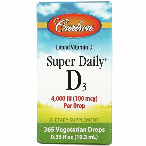 Carlson, Super Daily D3, 1000 МЕ, 10,3 мл (0,35 жидк. унции) фото, описание