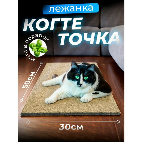 Когтеточка для кошки напольная лежанка с кошачьей мятой, 50х30 см/ бежевая фото, описание