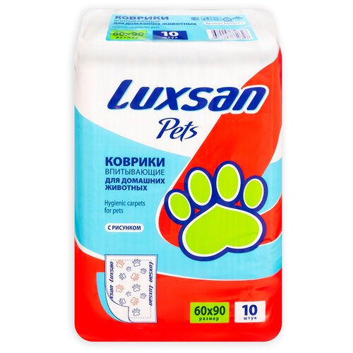 Пеленки для собак впитывающие Luxsan Pets с рисунком 90х60 см 10 шт. 1 шт. 90 см 60 см красный фото, описание