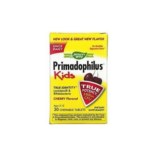 Nature's way Primadophilus, для детей, со вкусом вишни, 3 млрд КОЕ 30 жевательные таблетки фото, описание