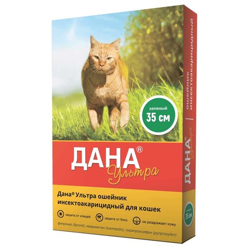 Apicenna ошейник от блох и клещей Дана Ультра для кошек, 35 см, зеленый 1 шт. в уп., 1 уп. фото, описание