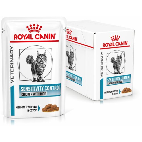 Влажный корм для кошек Royal Canin Sensitivity при проблемах с ЖКТ, при аллергии, с курицей, с рисом 12 шт. х 85 г (кусочки в соусе) фото, описание