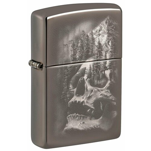 Зажигалка ZIPPO Skull Design с покрытием Black Ice®, латунь/сталь, черная, 38x13x57 мм фото, описание