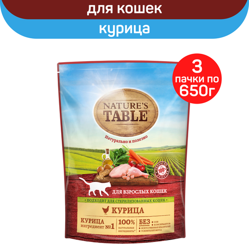 Сухой корм для кошек Nature’s Table Курица, 3 упаковки по 650 г фото, описание