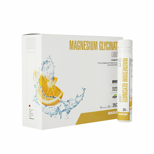 Глицинат магния Maxler Magnesium Glycinate Liquid, Апельсин - 14 шт х 25 мг фото, описание