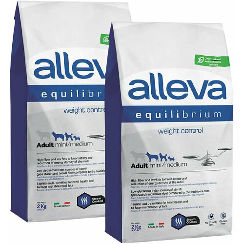 ALLEVA EQUILIBRIUM ADULT DOG MINI/MEDIUM WEIGHT CONTROL диетический для взрослых собак маленьких и средних пород (2 + 2 кг) фото, описание