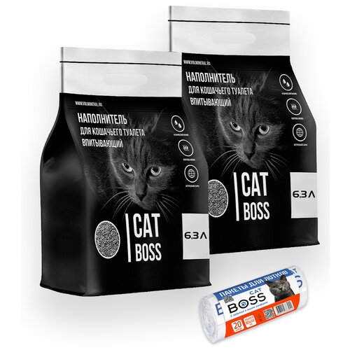 Наполнитель для кошачьего туалета впитывающий CatBoss, 12,6 л (2х 6,3л) + пакеты для кошачьего туалета ( 20 шт) CatBoss фото, описание