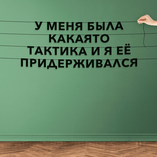 Гирлянда надпись, Мемы - “У меня была какаято тактика и я её придерживался“, черная текстовая растяжка. фото, описание