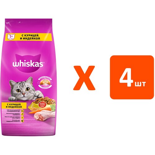 WHISKAS аппетитное ассорти для взрослых кошек с курицей и индейкой с нежным паштетом (5 кг х 4 шт) фото, описание