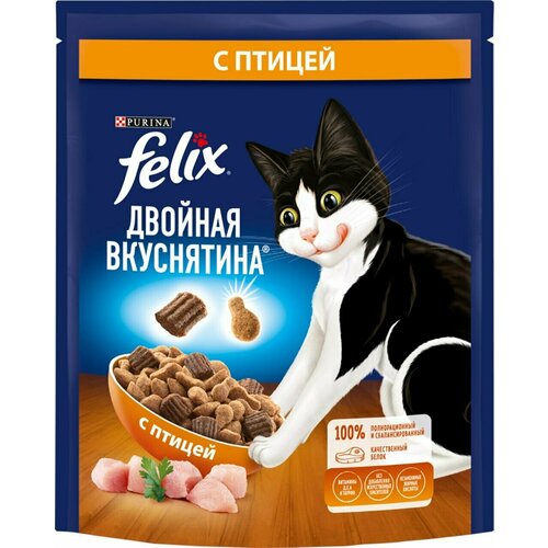 Корм сухой для взрослых кошек FELIX Двойная Вкуснятина с птицей, 200г, 8 шт. фото, описание