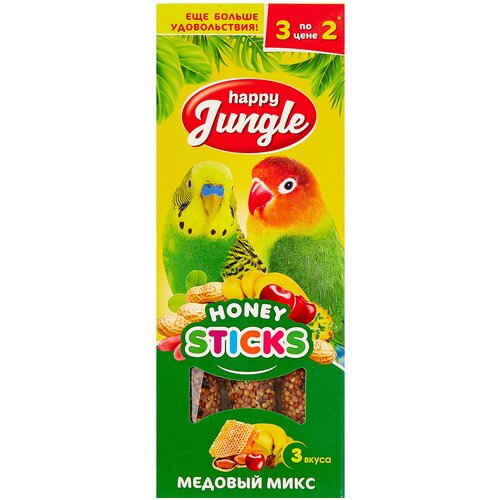 Лакомство для птиц Happy Jungle медовый микс , 90 г , 3 шт. в уп. фото, описание