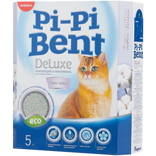 Комкующийся наполнитель Pi-Pi Bent DeLuxe Clean Cotton, 12л, 1 шт. фото, описание