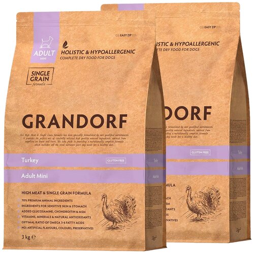 GRANDORF SINGLE GRAIN DOG ADULT MINI TURKEY низкозерновой для взрослых собак маленьких пород с индейкой (3 + 3 кг) фото, описание