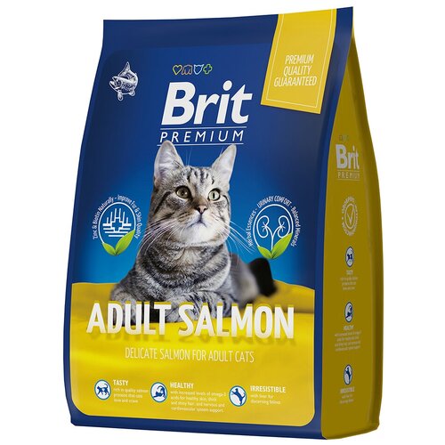 Brit Premium Cat Adult Salmon сухой корм премиум класса с лососем для взрослых кошек, 0,4кг, 1шт фото, описание