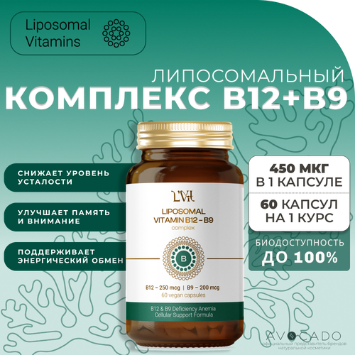 Liposomal Vitamins Липосомальный комплекс витаминов B12 - 250 мкг и B9 - 200 мкг / Liposomal B12&B9 complex, 60 капсул фото, описание