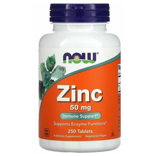 NOW Цинк Zinc 250 шт 50 mg/ Бад Нау цинк 50 мг. 250 табл./ Витамины фото, описание