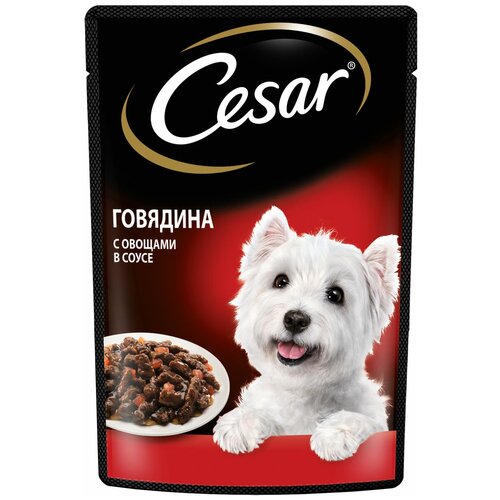 Влажный корм для взрослых собак Cesar с говядиной и овощами в соусе 1 уп. х 2 шт. х 85 г (для средних и крупных пород) фото, описание