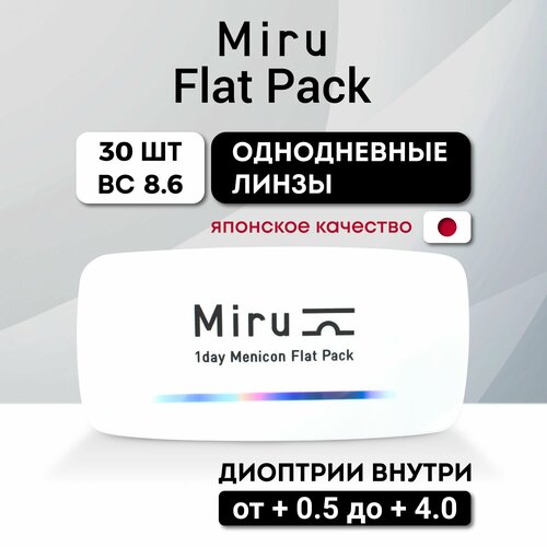 Контактные линзы Menicon Miru 1 day Flat Pack, 30 шт., R 8,6, D +3,5, 1 уп. фото, описание