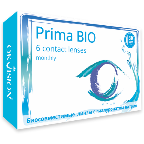 Контактные линзы OKVision PRIMA BIO, 6 шт., R 8,8, D +2 фото, описание