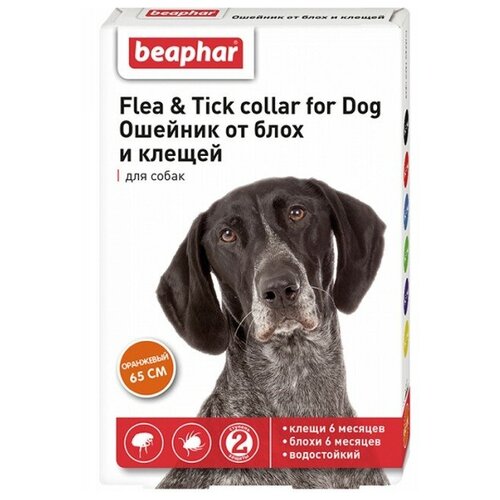 Beaphar ошейник от блох и клещей Flea & Tick. для собак и кошек, 65 см, оранжевый 1 уп. фото, описание