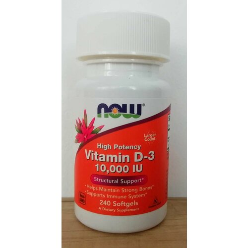 NOW Vitamin D3 10000 IU, 240 капсул Витамин Д3 10000 МЕ, 240 капсул фото, описание