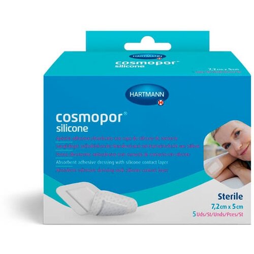 Hartmann Cosmopor silicone Впитывающая повязка пластырного типа Космопор Силикон 7,2 х 5 см, 5 штук фото, описание