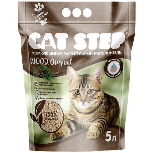 фото Комкующийся наполнитель Cat Step Wood Original растительный, 5л, 1 шт., купить онлайн за 476 рубл.