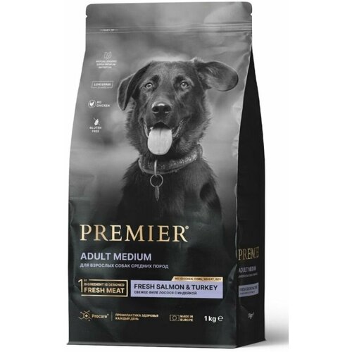 Сухой корм Premier Dog Salmon&Turkey ADULT Medium свежее филе лосося с индейкой для собак средних пород, 1 кг фото, описание