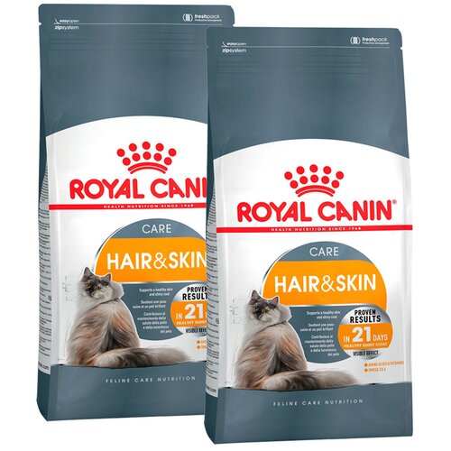 Сухой корм для кошек Royal Canin Hair&Skin Care от 1 до 12 лет 2 шт. х 400 г фото, описание