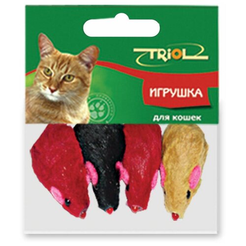 Набор игрушек  для кошек   Triol мышь 4 шт (M002NC/Ч-00700/22161026),  красный/желтый/черный, 4шт. фото, описание