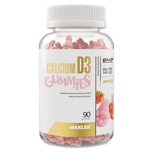 MAXLER Calcium D3 Gummies жев. пастилки, 180 г, 90 шт., клубника фото, описание