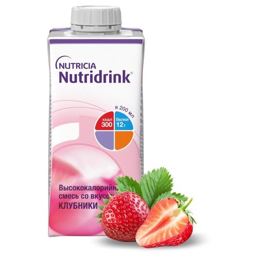 Nutridrink (Nutricia) для энтерального питания, готовое к употреблению, 400 мл, 440 г, клубника, 2 шт. фото, описание