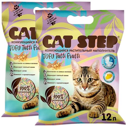 CAT STEP TOFU TUTTI FRUTTI наполнитель комкующийся растительный для туалета кошек (12 + 12 л) фото, описание