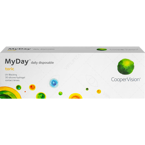 Контактные линзы CooperVision MyDay daily disposable toric, 30 шт., R 8,6, D -1,75, CYL: -1,75, AХ: 10, прозрачный, 1 уп. фото, описание