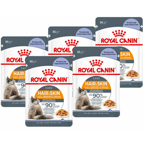 ROYAL CANIN HAIR & SKIN CARE для взрослых кошек при аллергии в желе пауч 85 гр 85 гр х 5 шт фото, описание