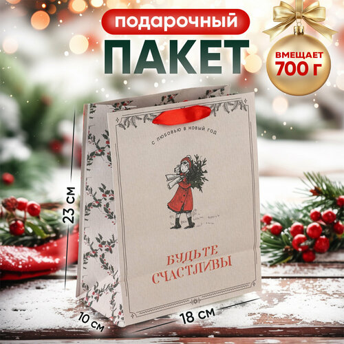 Пакет подарочный «Будьте счастливы», MS 18 х 23 х 10 см, Новый год фото, описание