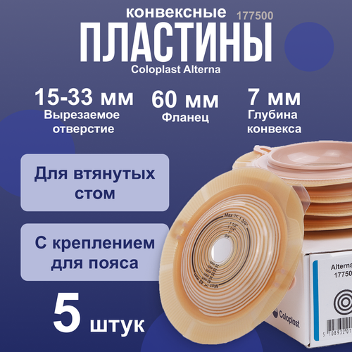 177500 Пластины конвексные, выпуклые фланец 60 мм 5 шт Coloplast Колопласт Alterna Convex (Deep), вырезаемое отверстие 15-43 мм фото, описание