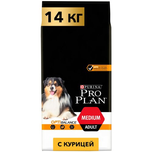 Сухой корм для собак Pro Plan с высоким содержанием курицы 1 уп. х 3 шт. х 14000 г (для средних пород) фото, описание