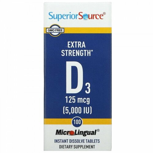 Superior Source, Extra Strength D3, 125 mcg (5,000 IU), 100 MicroLingual Instant Dissolve Tablets фото, описание