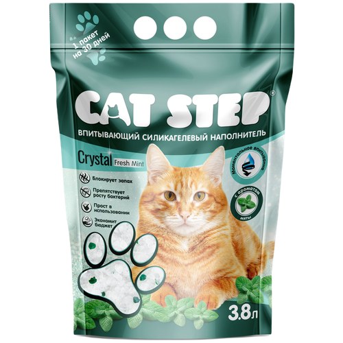 Впитывающий наполнитель Cat Step Crystal Fresh Mint, 3.8л, 1 шт. фото, описание