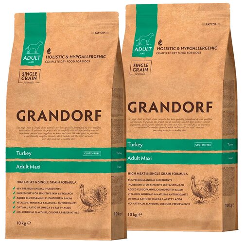 GRANDORF SINGLE GRAIN DOG ADULT MAXI TURKEY низкозерновой для взрослых собак крупных пород с индейкой (10 + 10 кг) фото, описание