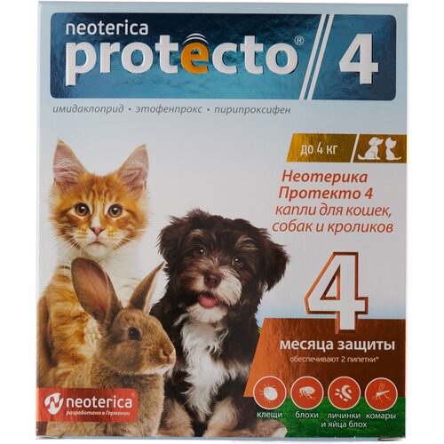 Neoterica раствор от блох и клещей Protecto 4 для кошек и собак 2 шт. в уп., 1 уп. фото, описание