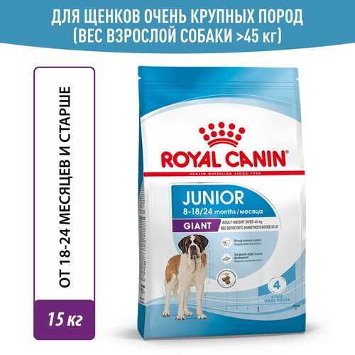 Корм для собак Royal Canin Корм Giant Junior (Джайнт Юниор) сухой для щенков очень крупных размеров до 8 месяцев, 15 кг фото, описание