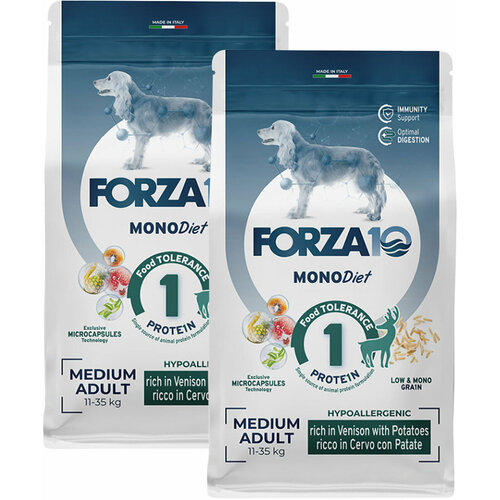 FORZA10 DOG MEDIUM MONODIET монобелковый для взрослых собак средних пород при аллергии с олениной и картофелем (12 + 12 кг) фото, описание