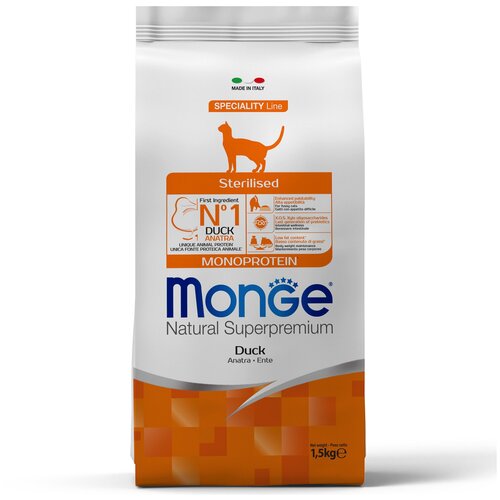 Monge Cat Monoprotein Sterilised Duck корм для стерилизованных кошек с уткой 1,5 кг фото, описание