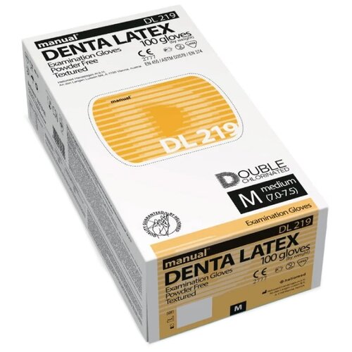 Перчатки смотровые Manual Denta Latex DL219, 50 пар, размер: M, цвет: натуральный фото, описание