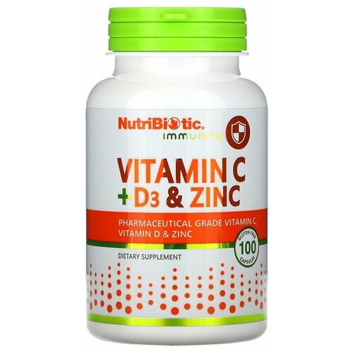 NutriBiotic Immunity Vitamin C+D3 & Zinc (витамины C + D3 и цинк) 100 капсул фото, описание