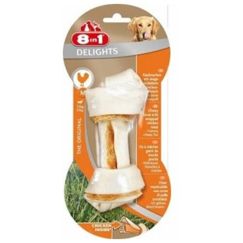 8in1 Delights Pro Dental Bone M (14 см) Косточка для чистки зубов с куриным мясом, c минералами, для средних и крупных собак 65 г фото, описание