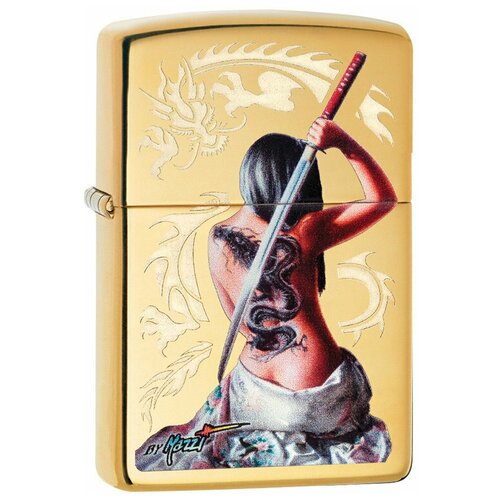 ZIPPO Mazzi® с покрытием High Polish Brass, латунь/сталь, золотистая, 38x13x57 мм фото, описание